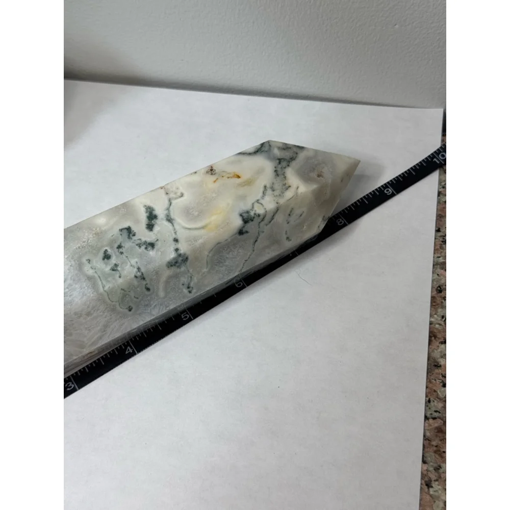 Green/White Moss Agate Druzy Tower